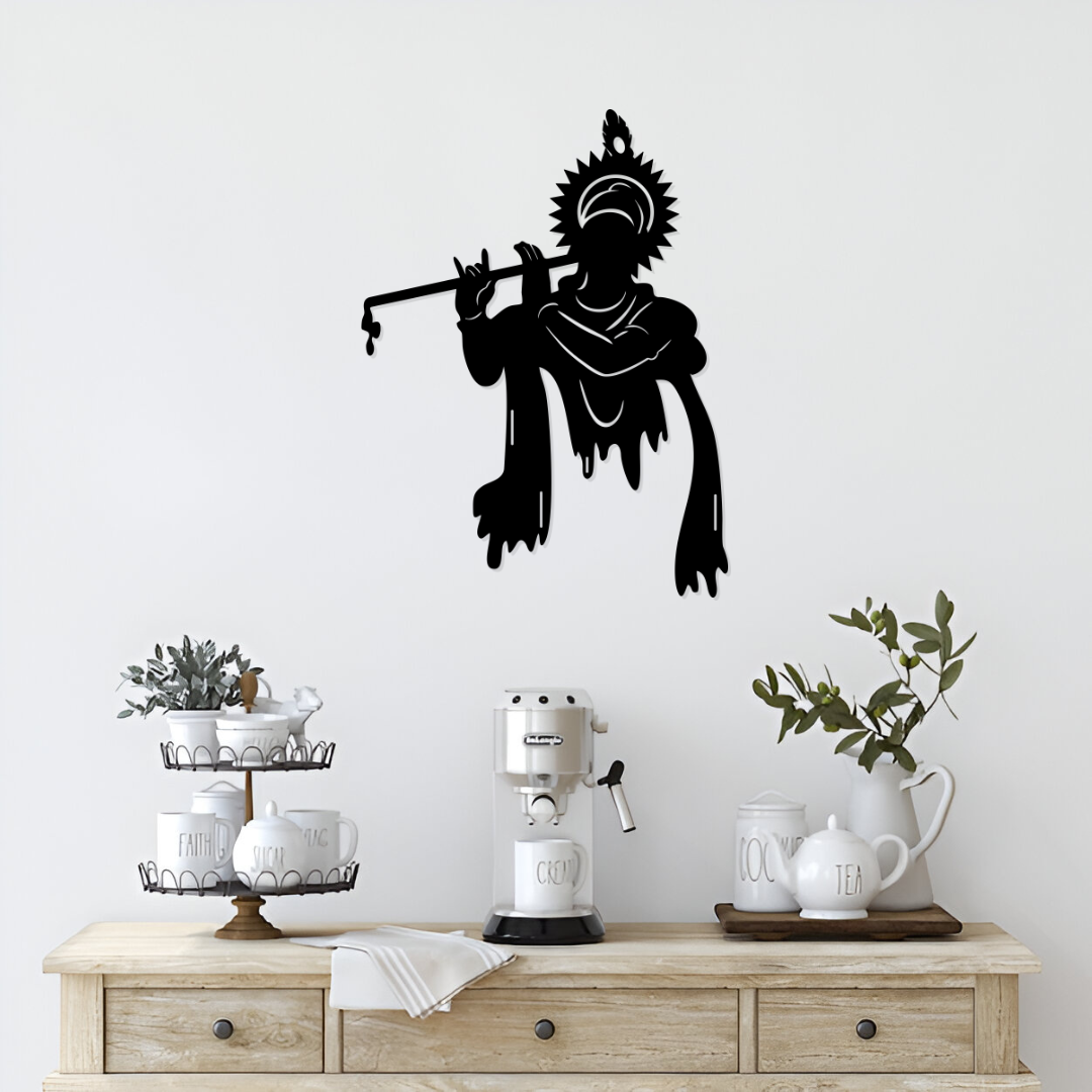 Artrooms Krishna Metal Wall Art - Wall Decoration | Wall Hanging (18x24 inch) | Black Matte Finish