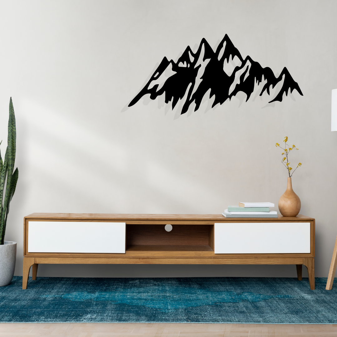 Artrooms Mountain Metal Wall Art - Wall Decoration | Wall Hanging (25x12 inch) | Black Matte Finish