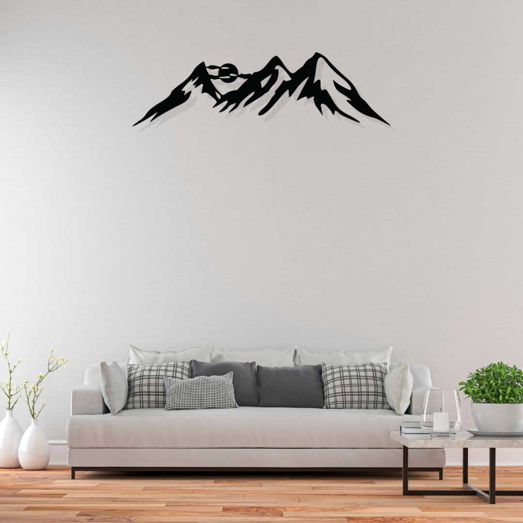 Artrooms Mountain Metal Wall Art - Wall Decoration | Wall Hanging (25x7 inch) | Black Matte Finish