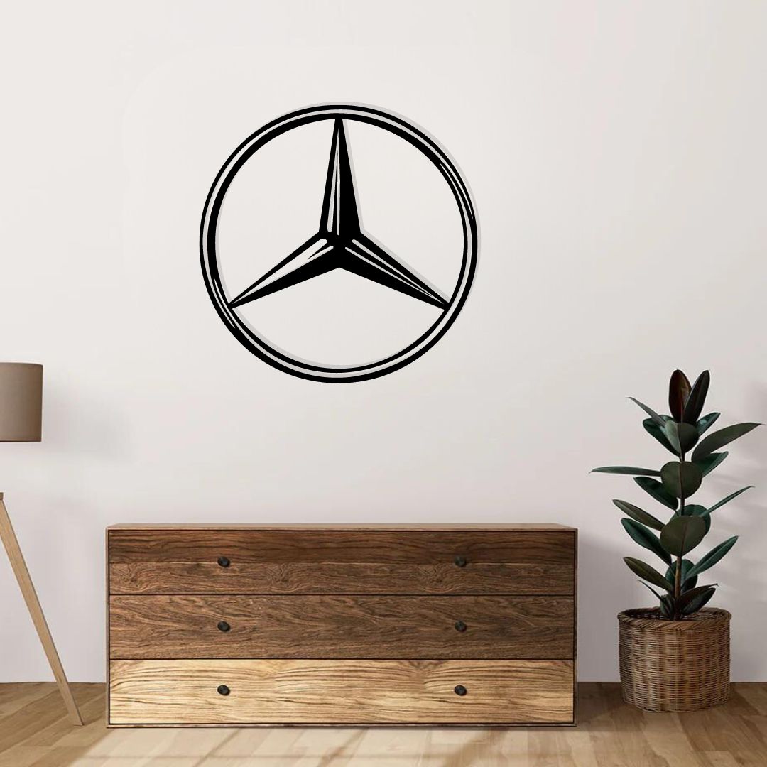 Artrooms Mercedes Logo Metal Wall Art - Wall Decoration | Wall Hanging (25x25 inch) | Black Matte Finish