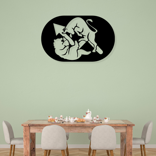 Artrooms Bull and Bear Metal Wall Art - Wall Decoration | Wall Hanging (25x15 inch) | Black Matte Finish