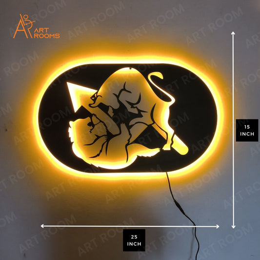 Bull and Bear Metal Wall Art With Light