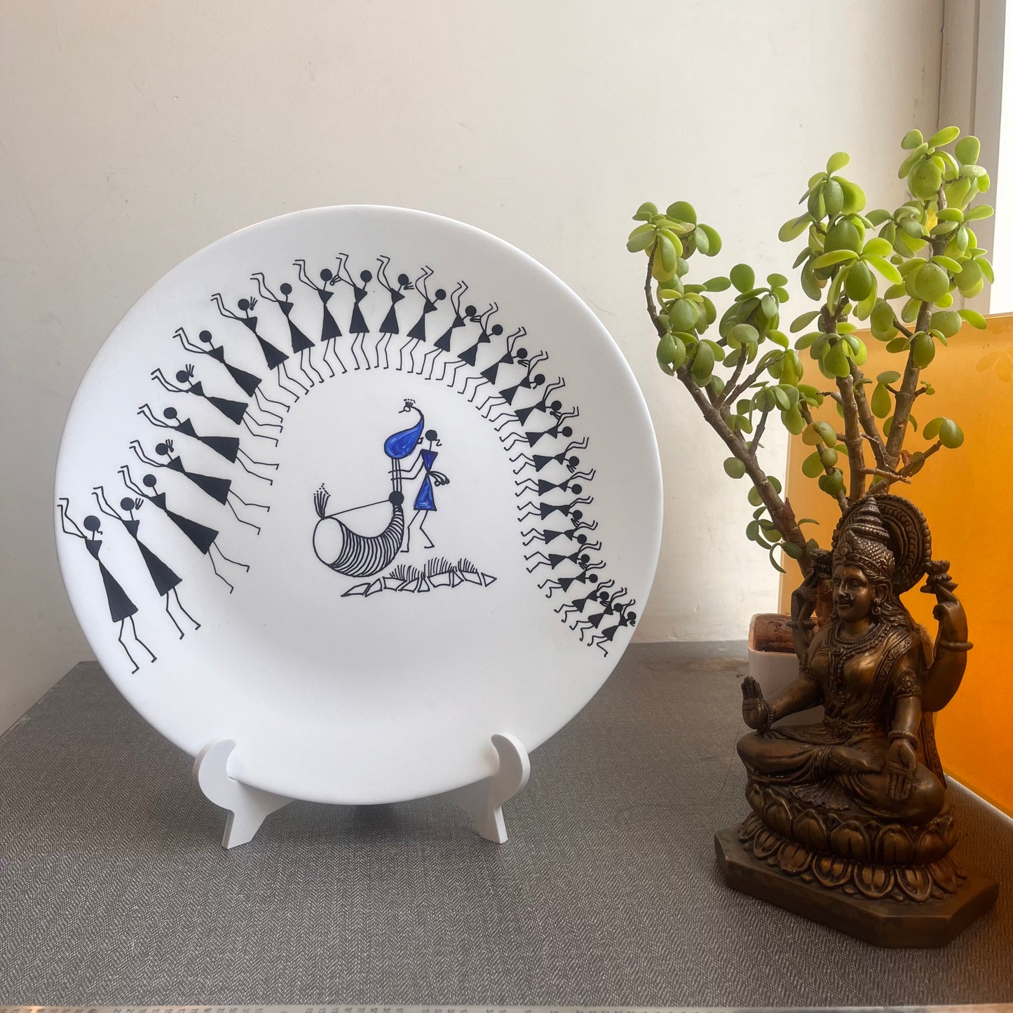 Artrooms Dancing Warlis Ceramic Hand Painted Warli Art - Wall Decor Plates
