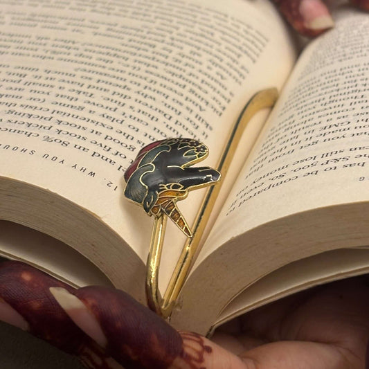 Brass Horse Head Bookmark β white & red enamel on brass