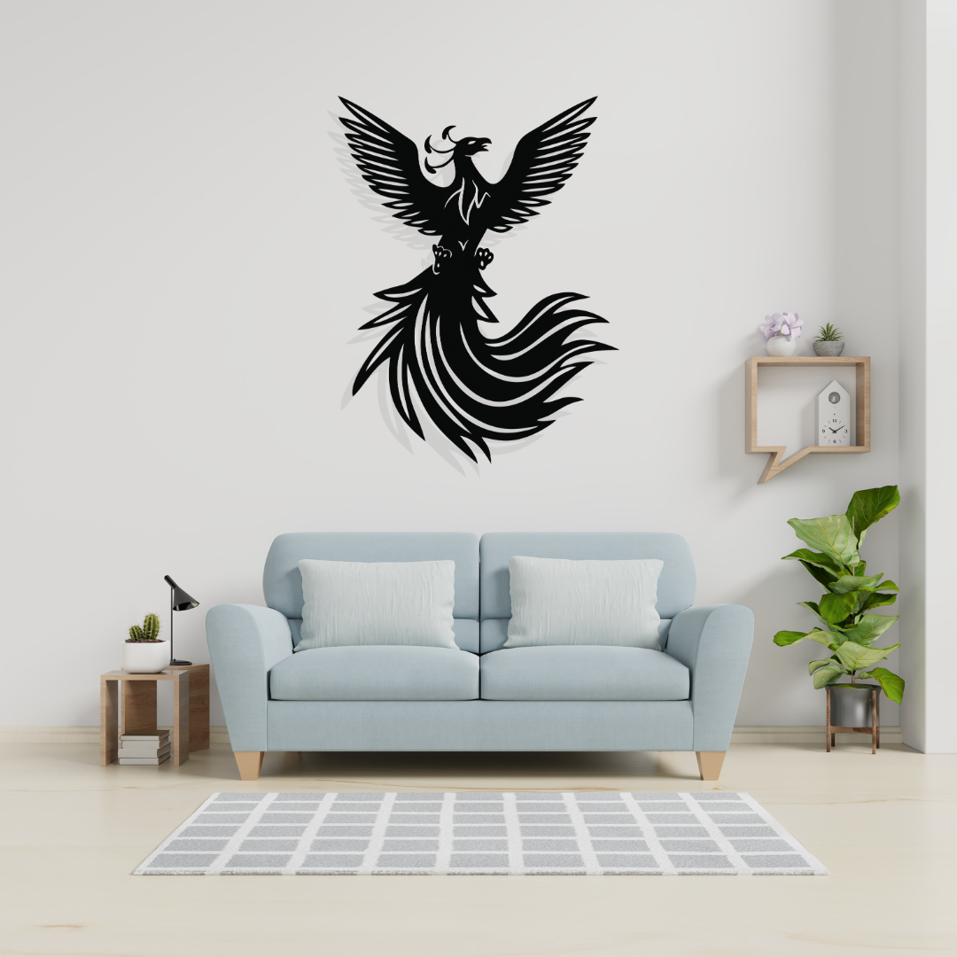 Artrooms Phoenix Bird Metal Wall Art - Wall Decoration | Wall Hanging (19x25 inch) | Black Matte Finish