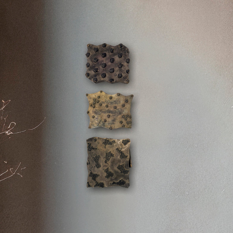 Set of 3 antique wooden blocks for wall decoration and cultural heritage