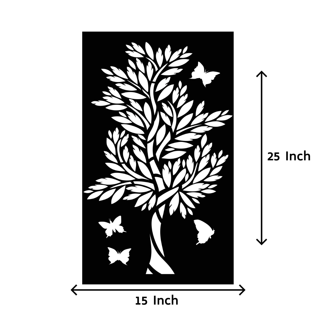 Artrooms Tree Pattern Metal Wall Art - Wall Decoration | Wall Hanging (15x25 inch) | Black Matte Finish