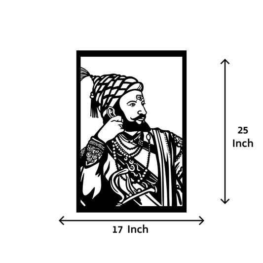 Artrooms Shivaji Maharaj Metal Wall Art - Wall Decoration | Wall Hanging (17x25 inch) | Black Matte Finish