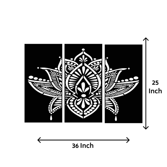 Artrooms Lotus Flower Mandala Metal Wall Art - Wall Decoration | Wall Hanging (36x25 inch) | Black Matte Finish