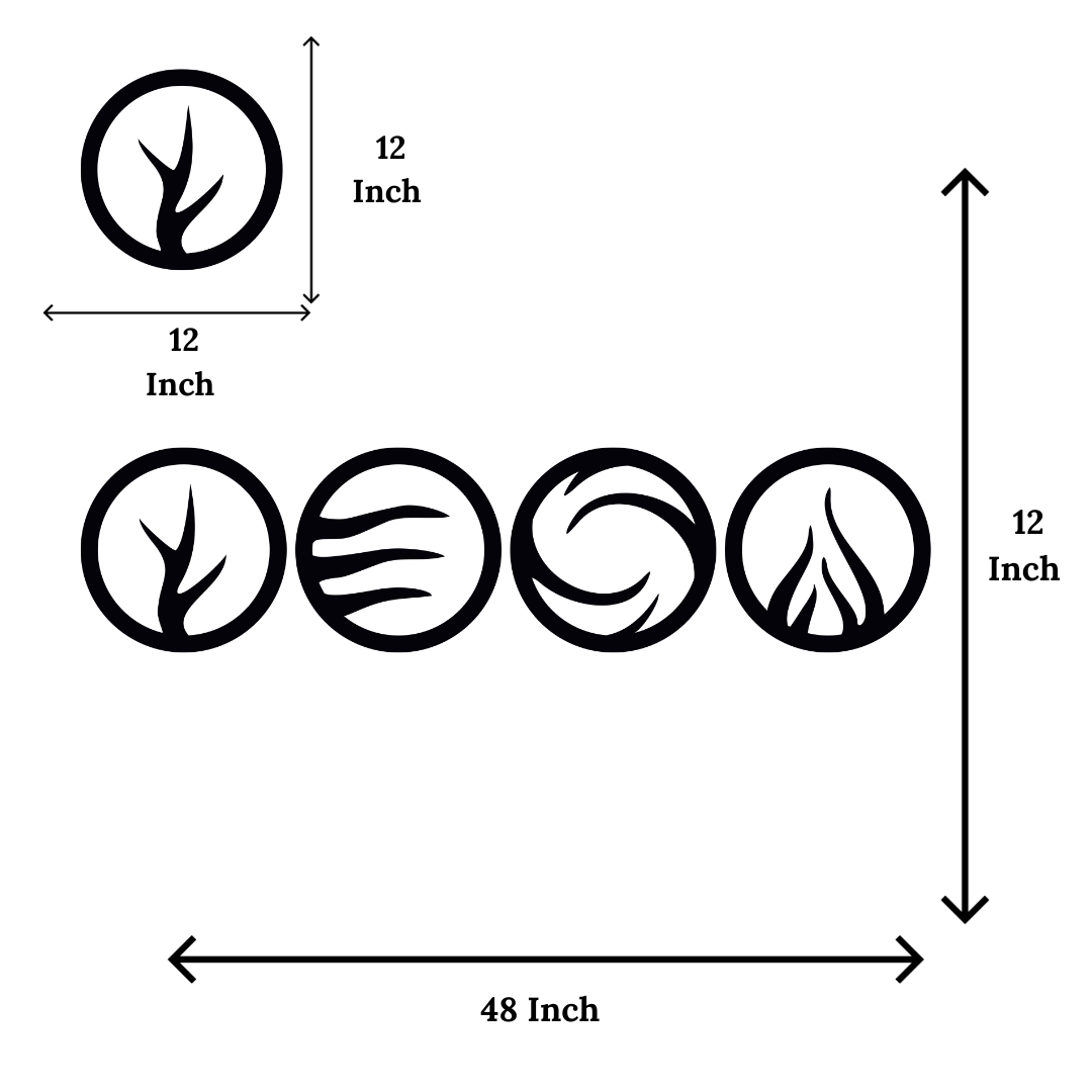 Artrooms Four Elements Metal Wall Art - Wall Decoration | Wall Hanging (48x12 inch) | Black Matte Finish