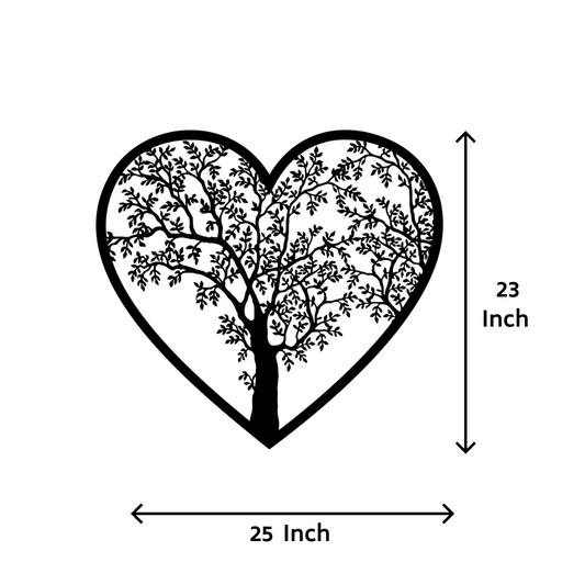 Artrooms Tree And Heart Metal Wall Art - Wall Decoration | Wall Hanging (23x25 inch) | Black Matte Finish