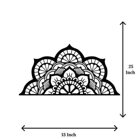 Artrooms Lotus Mandala Metal Wall Art - Wall Decoration | Wall Hanging (13x25 inch) | Black Matte Finish