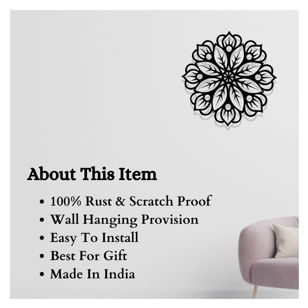 Artrooms Floral Metal Wall Art - Wall Decoration | Wall Hanging (25x25 inch) | Black Matte Finish