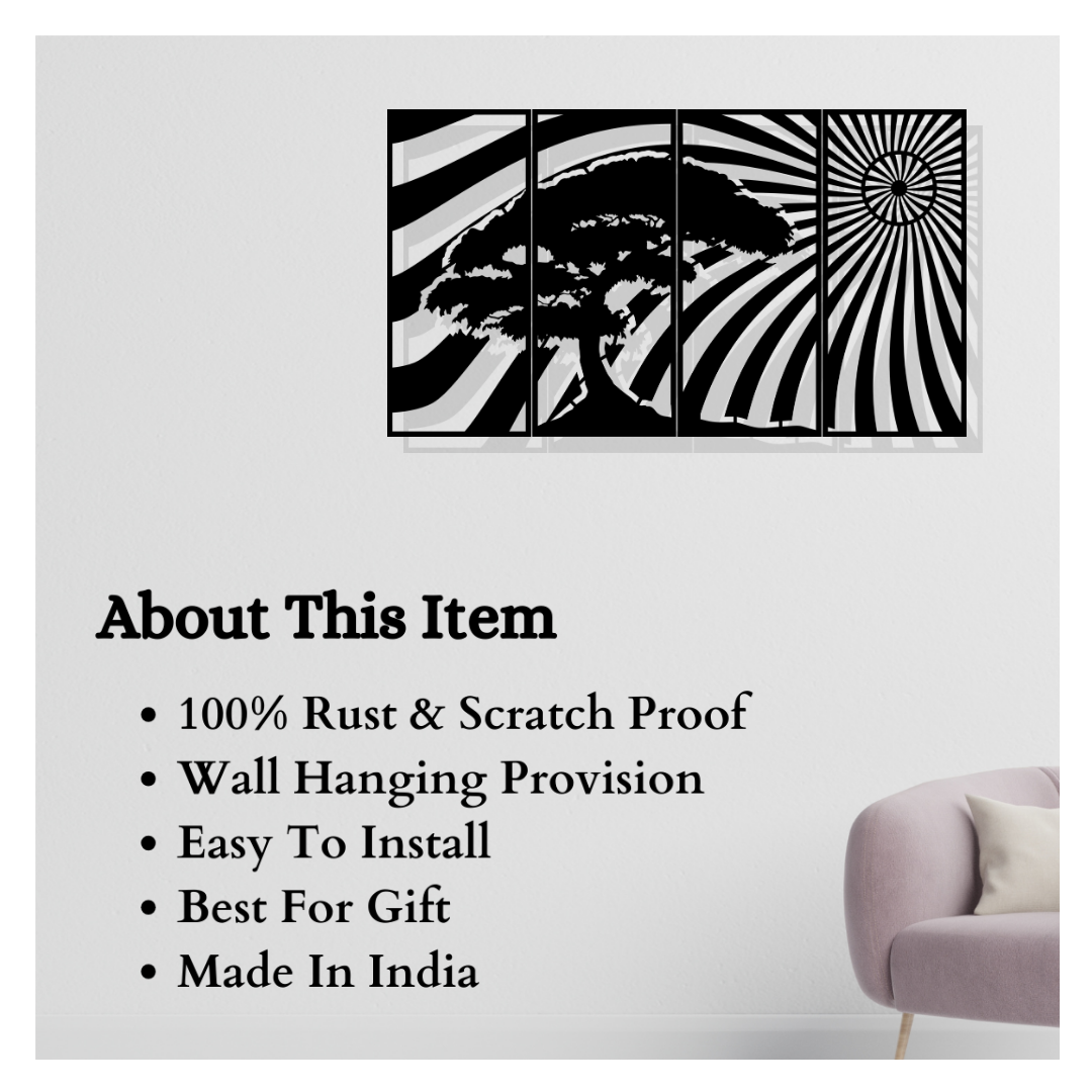 Artrooms Tree Metal Wall Art - Wall Decoration | Wall Hanging (44x25 inch) | Black Matte Finish