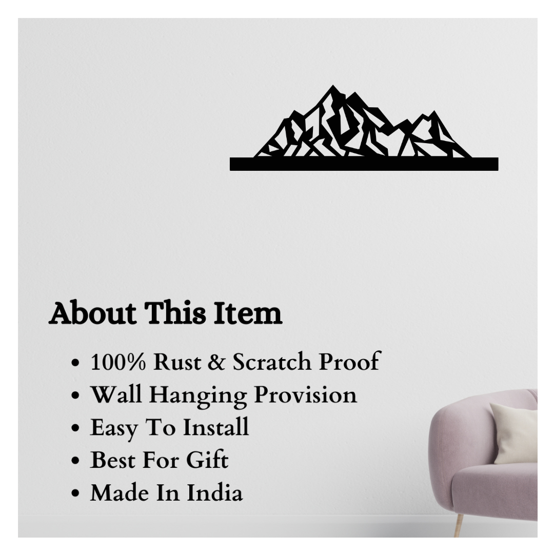 Artrooms Mountain Metal Wall Art - Wall Decoration | Wall Hanging (8x25 inch) | Black Matte Finish