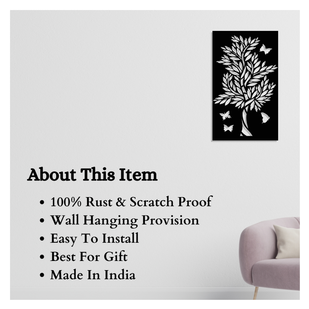 Artrooms Tree Pattern Metal Wall Art - Wall Decoration | Wall Hanging (15x25 inch) | Black Matte Finish