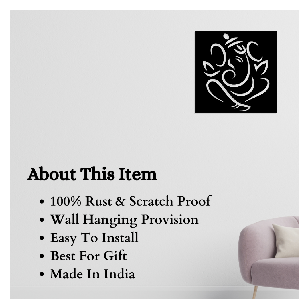 Artrooms Ganpati Metal Wall Art - Wall Decoration | Wall Hanging (25x25 inch) | Black Matte Finish