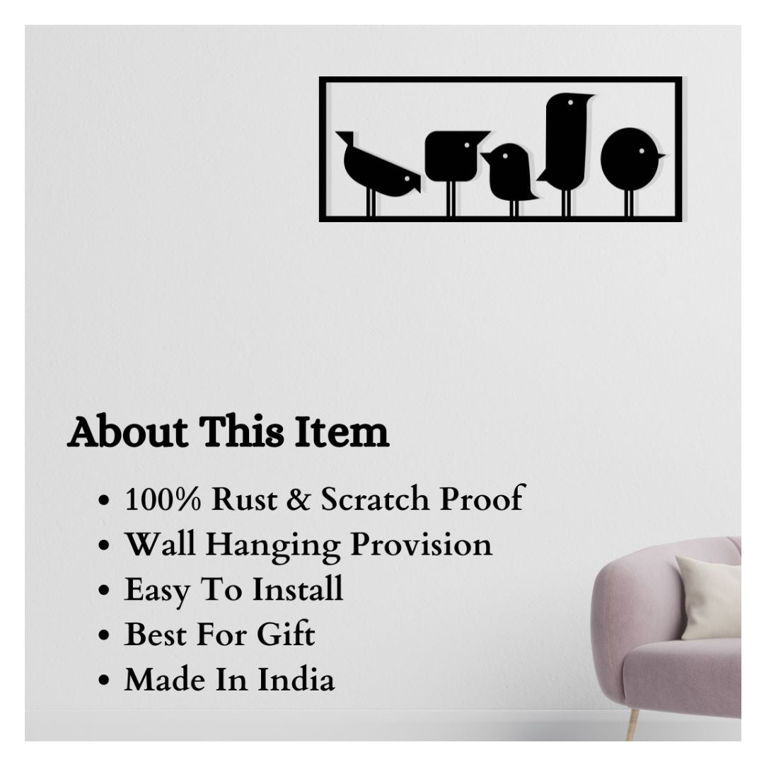 Artrooms Birds Metal Wall Art - Wall Decoration | Wall Hanging (25x10 inch) | Black Matte Finish