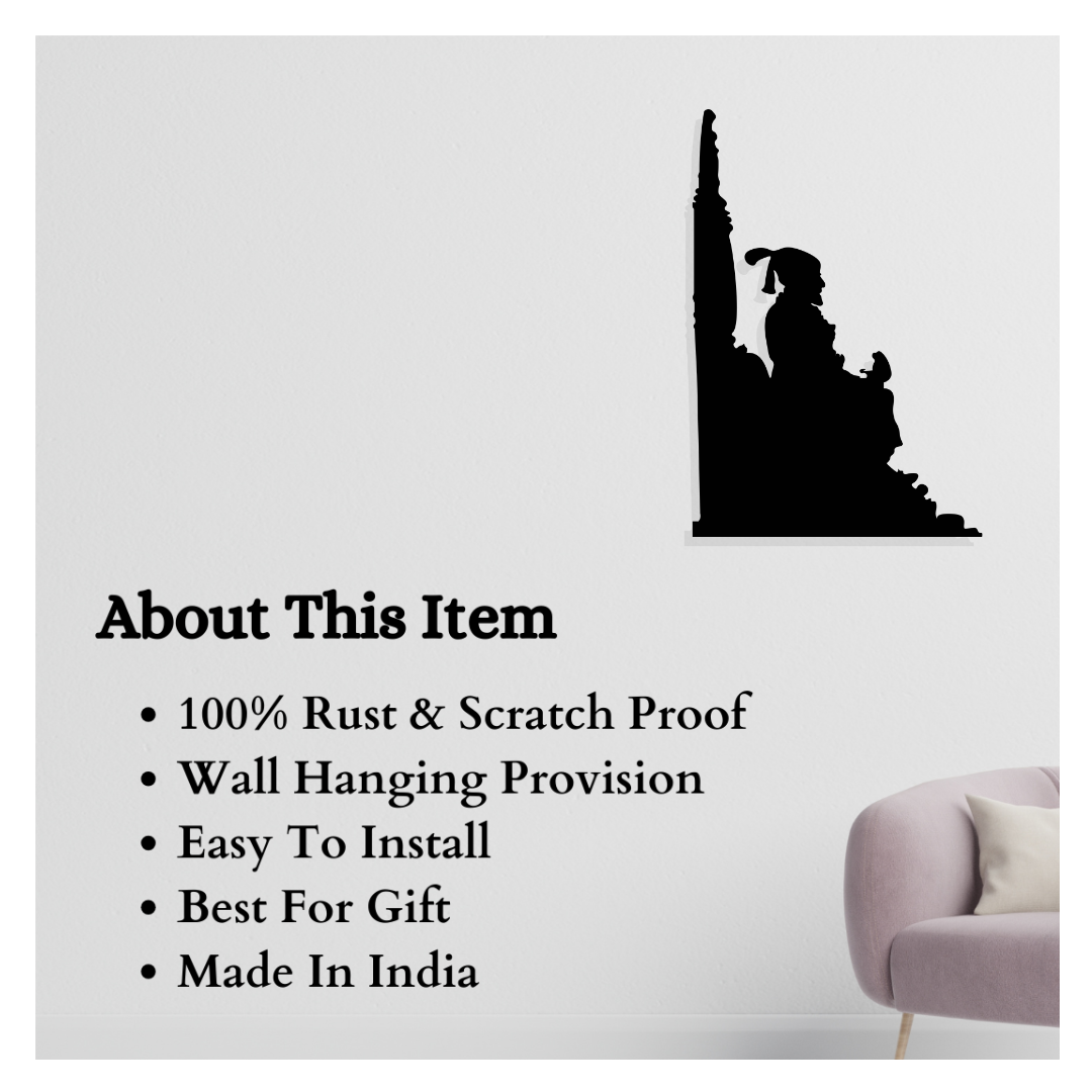 Artrooms Shivaji Maharaj Metal Wall Art - Wall Decoration | Wall Hanging (17x25 inch) | Black Matte Finish