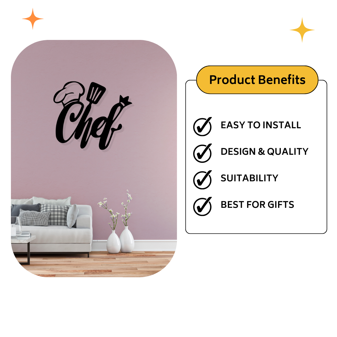 Artrooms Chef Metal Wall Art - Wall Decoration | Wall Hanging (25x21 inch) | Black Matte Finish