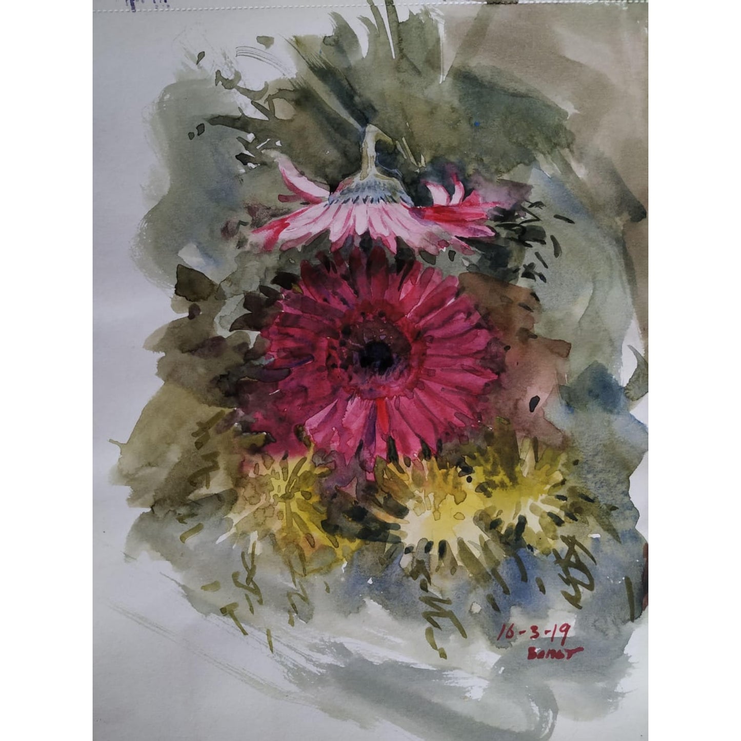 Water Color Handmade Painting 11 X 18 Inch - (Flower21)