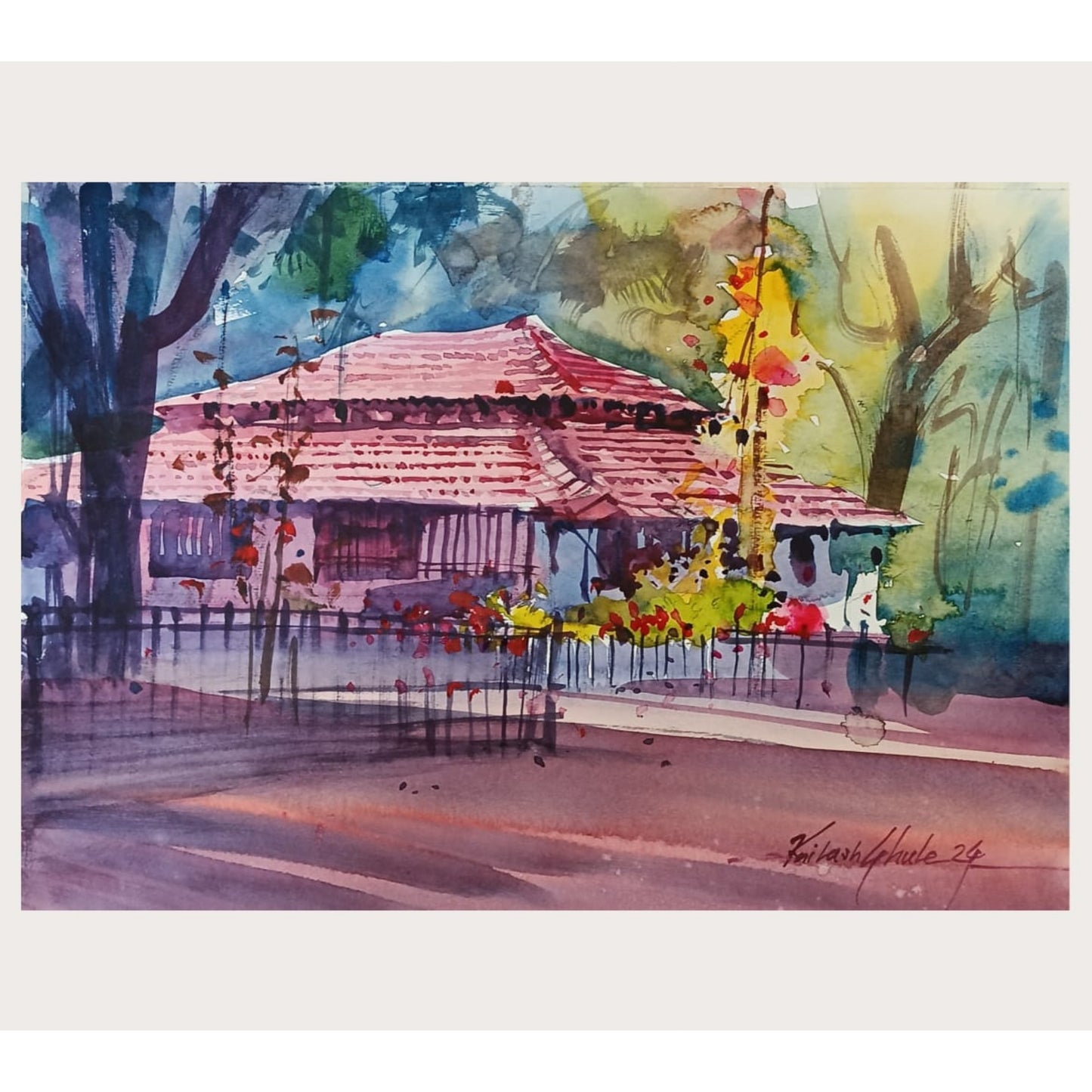 Water Color Handmade Painting 18 X 11 Inch - (House25)