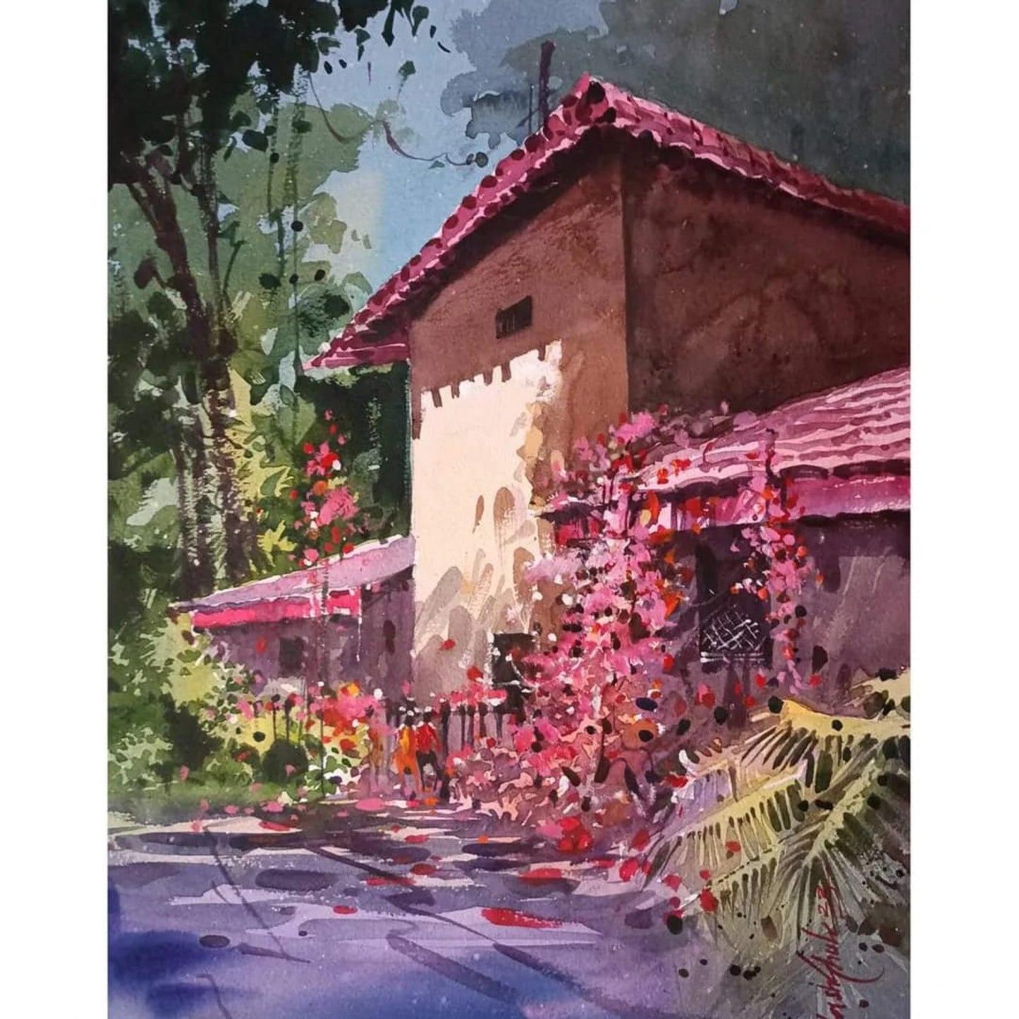 Water Color Handmade Painting 18 X 11 Inch - (House26)