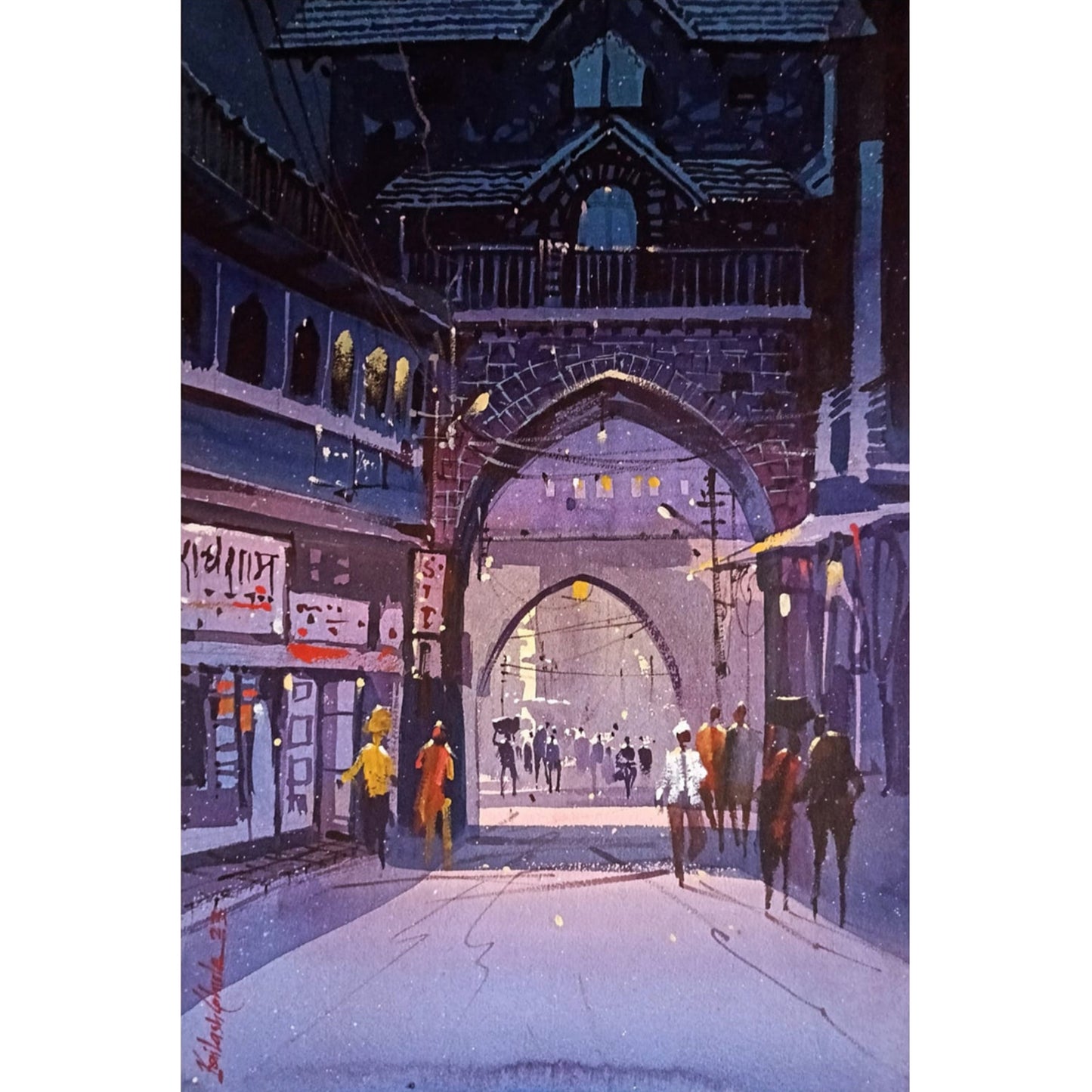 Water Color Handmade Painting 18 X 11 Inch - (Cityscape27)