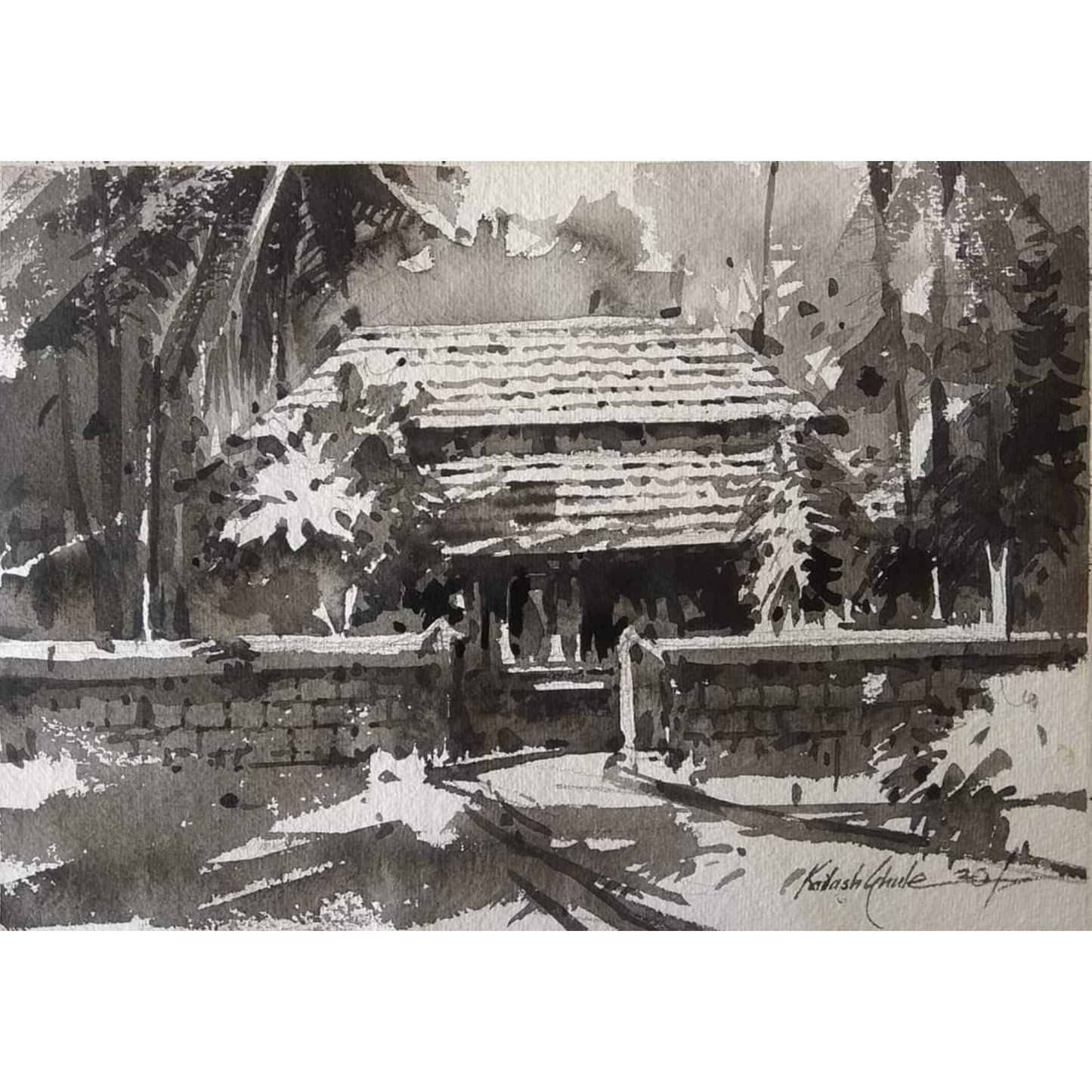 Water Color Handmade Painting 18 X 11 Inch - (House34)