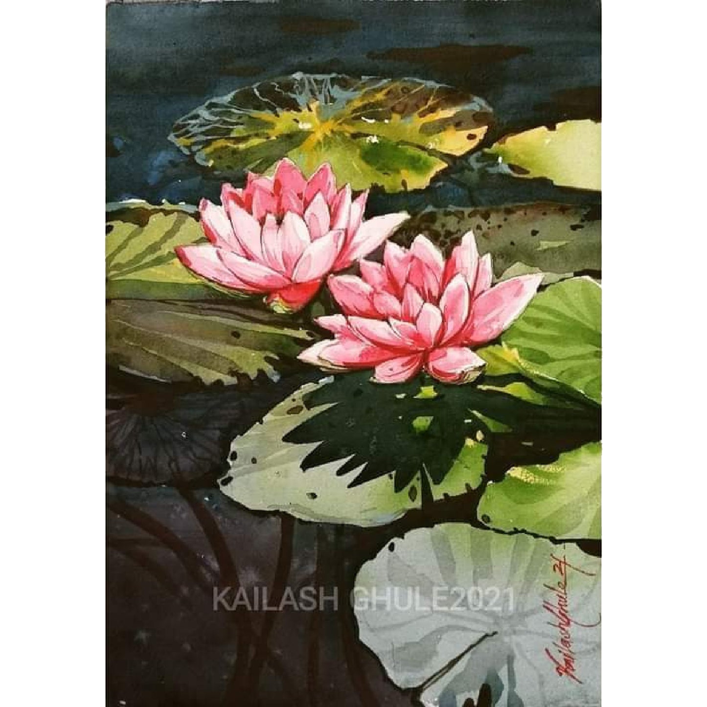 Water Color Handmade Painting 18 X 11 Inch - (Flower35)