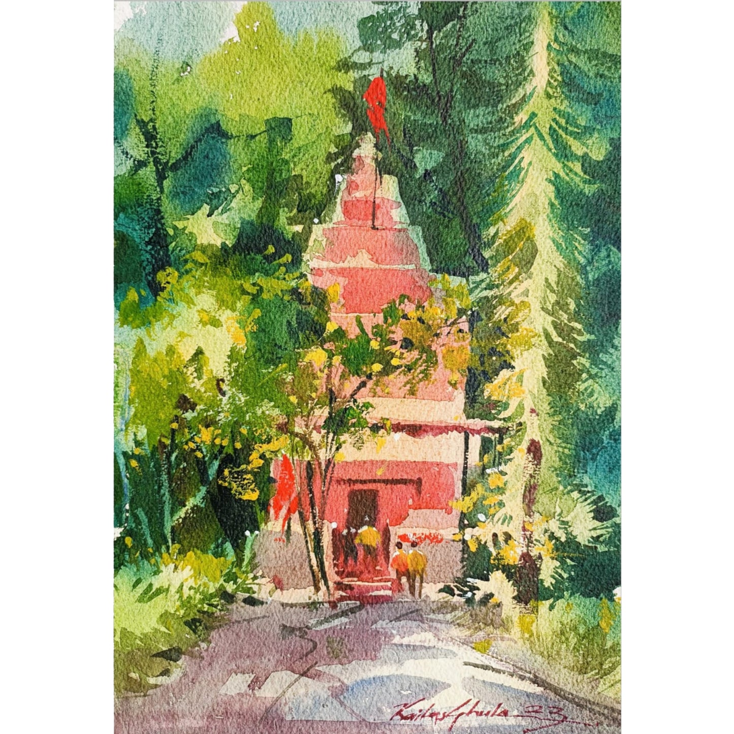 Water Color Handmade Painting 18 X 11 Inch - (Temple28)