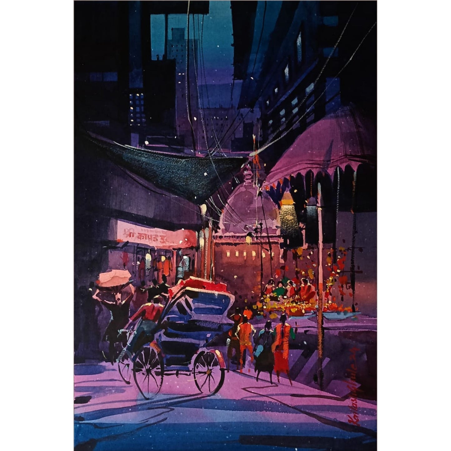 Water Color Handmade Painting 11 X 18 Inch - (City Scape76)