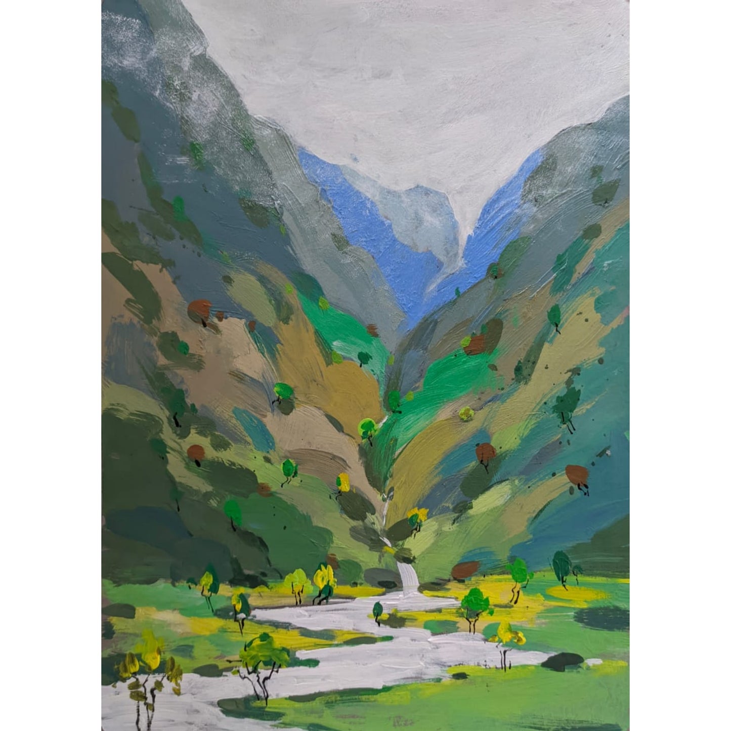 Water Color Handmade Painting 11 X 18 Inch - (Mountain95)