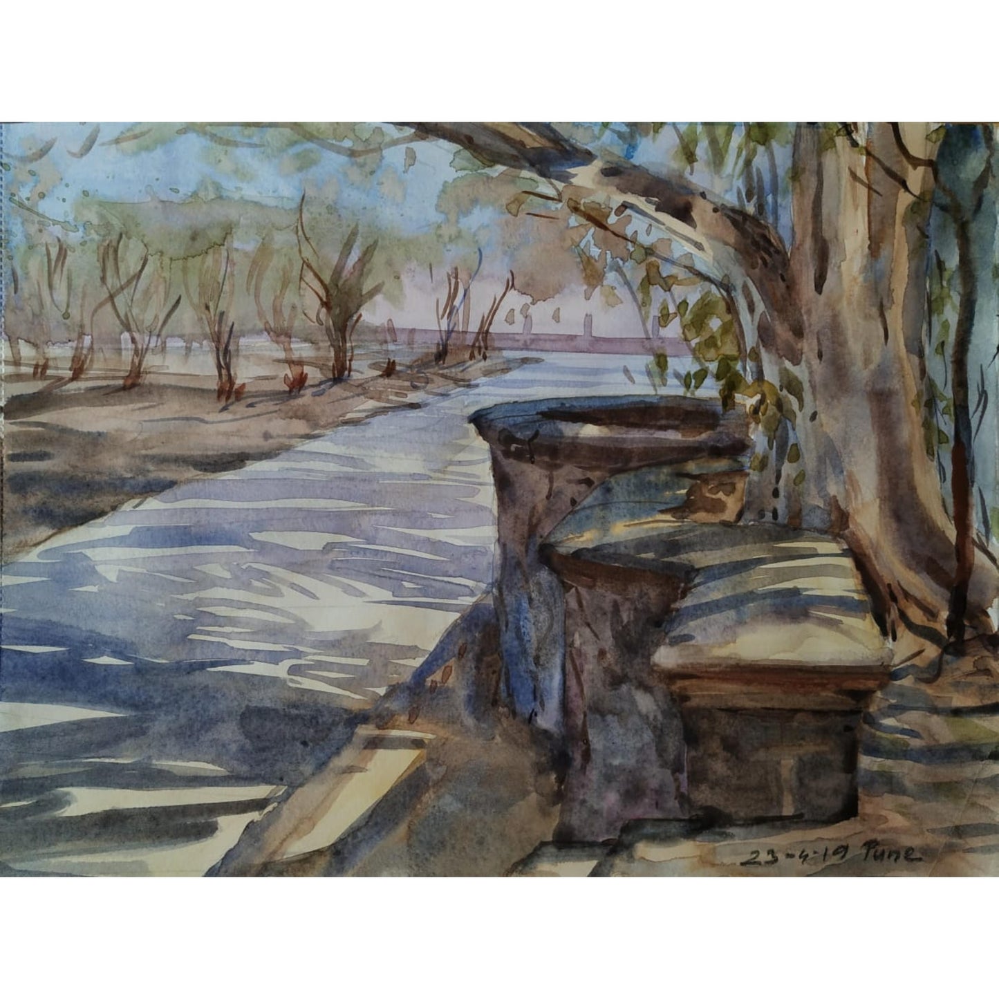 Water Color Handmade Painting 11 X 18 Inch - (Landscape152)