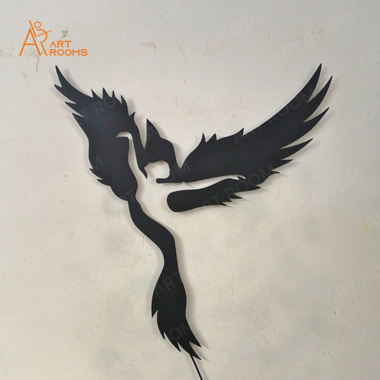 Flying Bird Metal Wall Art With Light β Matte Black Temple Wall Hanging