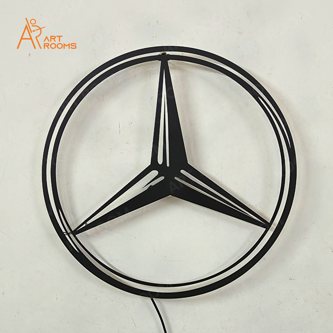 Artrooms Mercedes Logo Metal Wall Art With Light - Wall Decoration