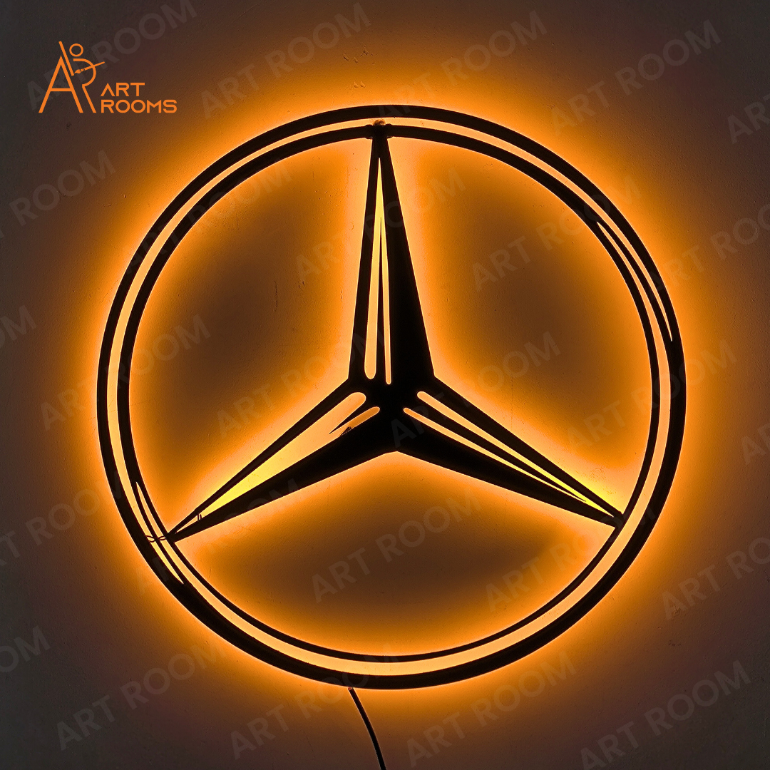 Artrooms Mercedes Logo Metal Wall Art With Light - Wall Decoration