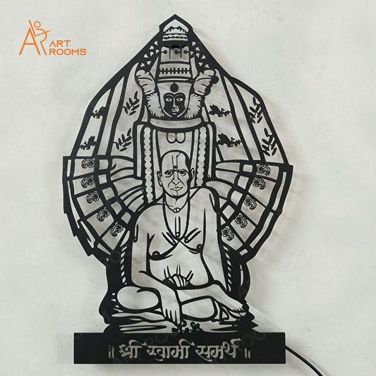 Mahalaxmi and Samarth Metal Wall Art – Matte Black Temple Wall Hanging