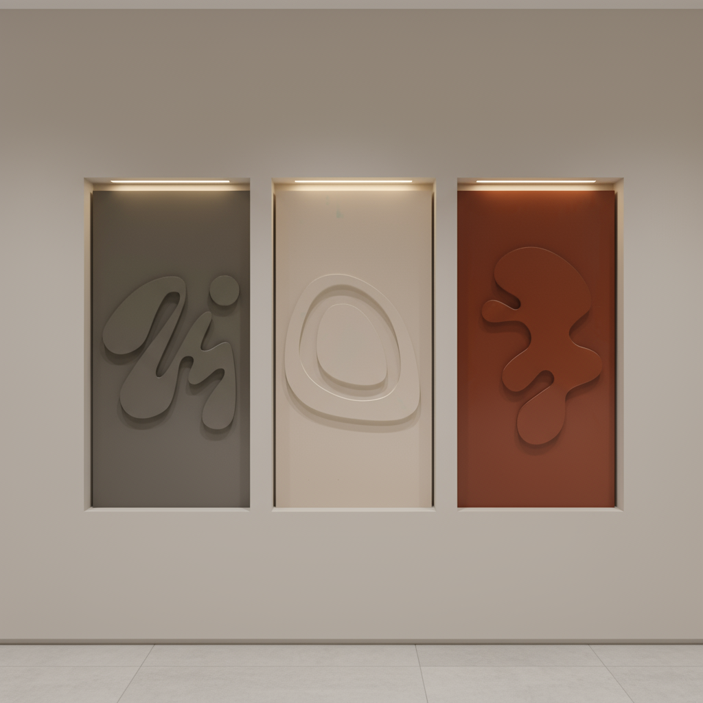 MDF wall art set of 3 large abstract wooden panels in gallery style wall decor