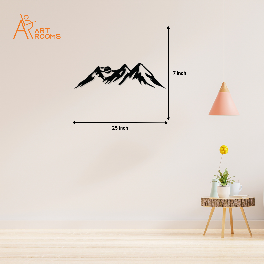 Artrooms Mountain Metal Wall Art With Light - Wall Decoration | Wall Hanging (25x7 inch) | Black Matte Finish