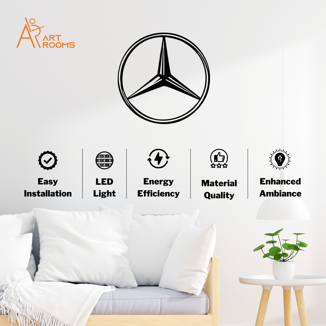 Artrooms Mercedes Logo Metal Wall Art With Light - Wall Decoration