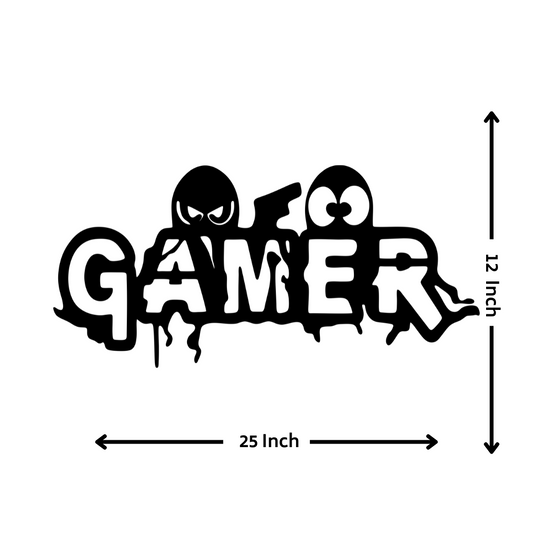 Artrooms Gamer Metal Wall Art - Wall Decoration | Wall Hanging (25x12 inch) | Black Matte Finish
