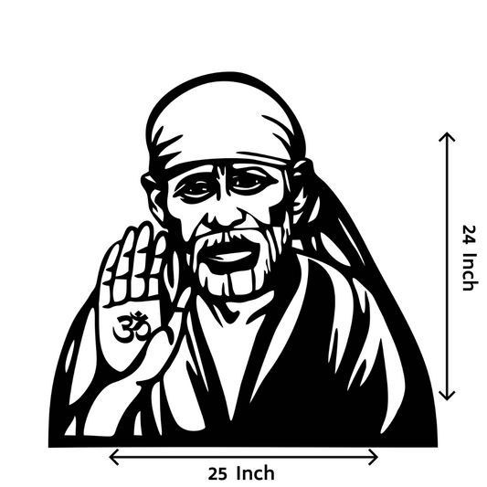 Artrooms Sai Baba Metal Wall Art - Wall Decoration | Wall Hanging (25x24 inch) | Black Matte Finish