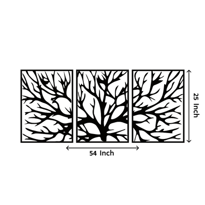Artrooms Tree Metal Wall Art - Wall Decoration | Wall Hanging (54x25 inch) | Black Matte Finish