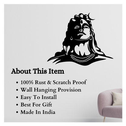 Artrooms Adiyogi Shiva Metal Wall Art - Wall Decoration | Wall Hanging (25x20 inch) | Black Matte Finish