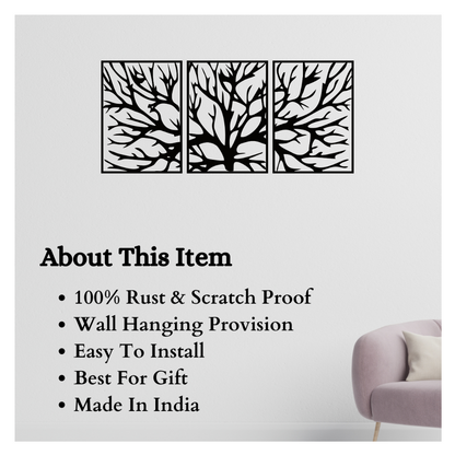 Artrooms Tree Metal Wall Art - Wall Decoration | Wall Hanging (54x25 inch) | Black Matte Finish