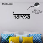 1.5mm thick matte black metal “Karma” wall decor standing 1 cm off the wall


