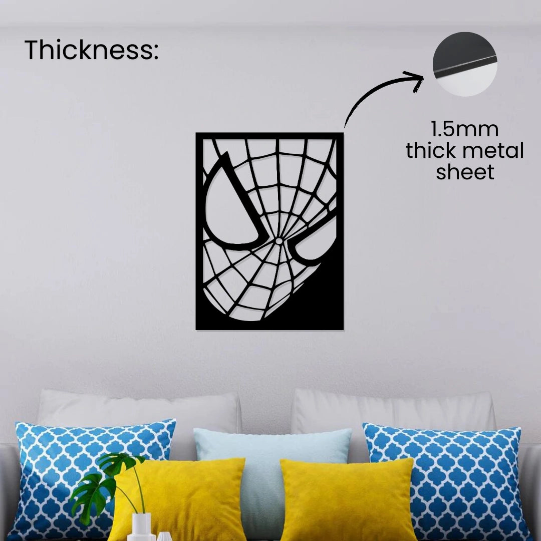 1.5mm thick matte black metal Spider-Man wall art standing 1 cm off the wall