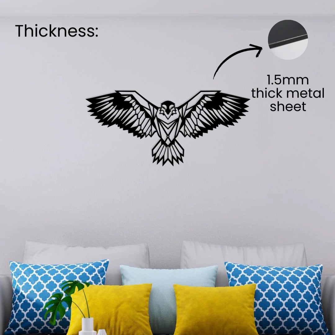 1.5mm thick matte black metal eagle wall decor standing 1 cm off the wall