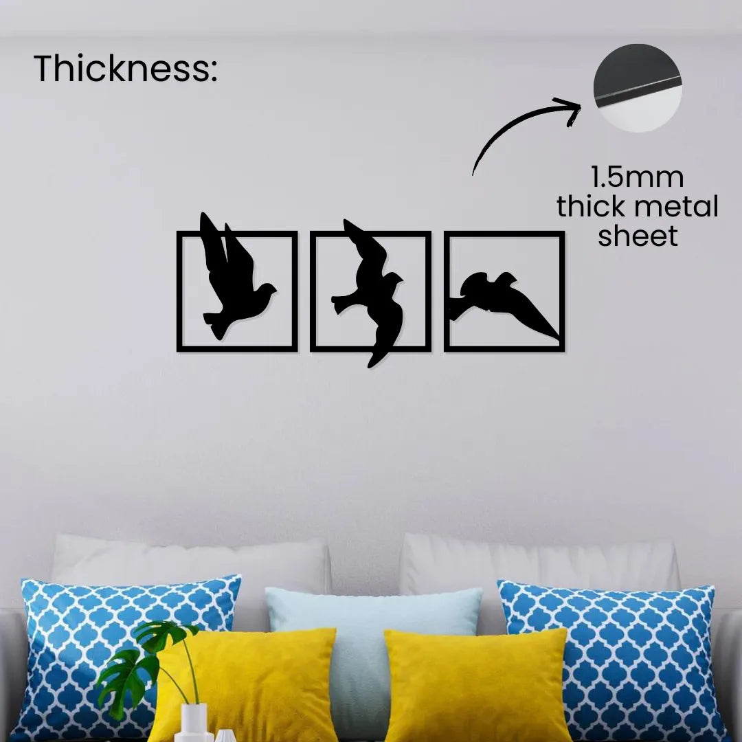 1.5mm thick metal birds wall art set with powder coated finish